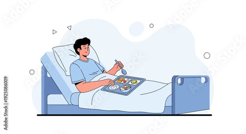 Patient Eating Meal Tray in Hospital Bed