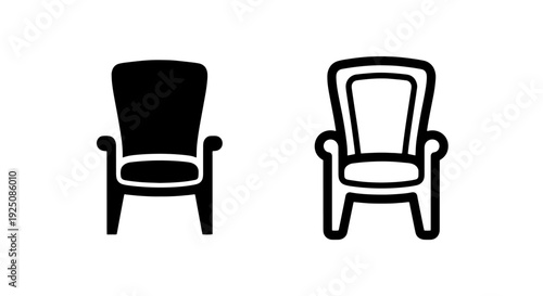 Vintage armchair icon set, classic throne chair silhouette and outline, elegant furniture design