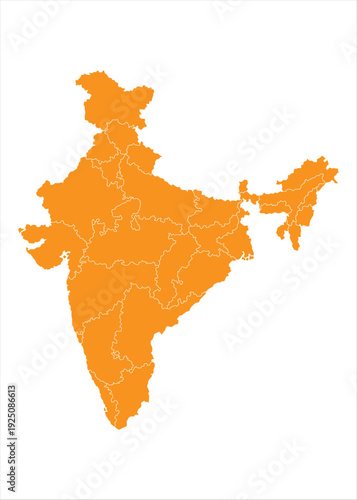 India map isolated on white background. India map with states. Indian background. Vector illustration