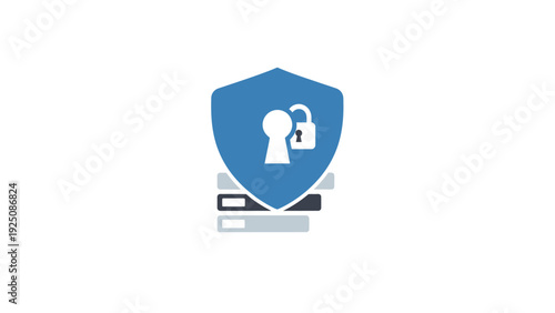 Digital security shield with lock icon.