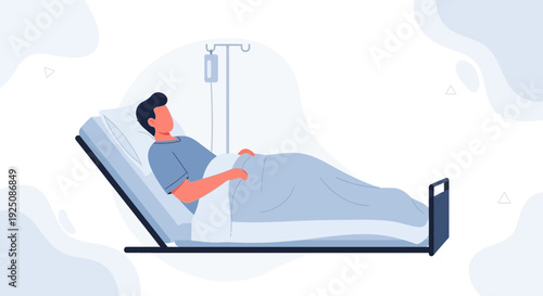 Patient in Hospital Bed with IV Drip - Medical Care Illustration