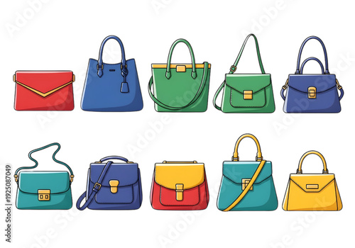 Women Handbag Collection – Colorful Fashion Purses and Shoulder Bags Set Illustration
