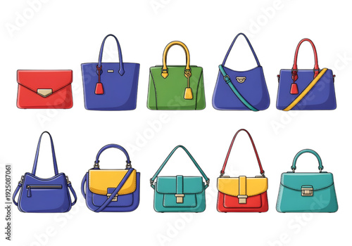 Women Handbag Collection – Colorful Fashion Purses and Shoulder Bags Set Illustration