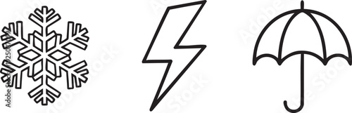 Extreme Weather Snow Thunder Umbrella Storm Icon Set