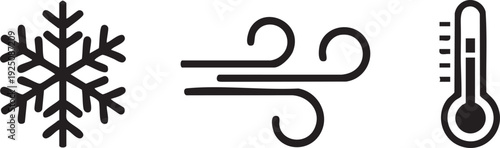 Winter Snowflake Wind Thermometer Cold Temperature Icon Set