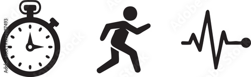 Fitness Stopwatch Activity Pulse Health Tracking Icon Set
