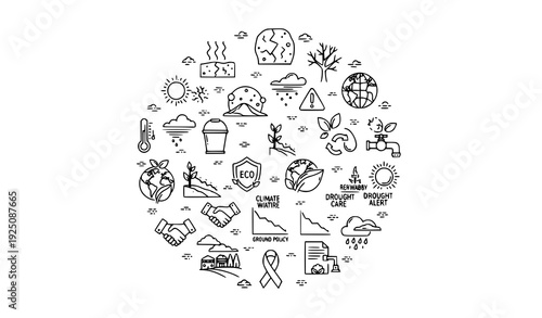 Desertification and Drought Awareness Outline Icons – World Environment Day Pixel Perfect Thin Line Vector Collection