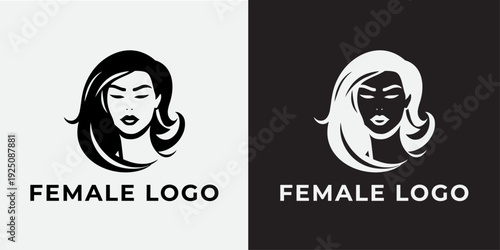 Elegant Female Face Logo Vector Illustration, Minimalist Black and White Woman Portrait Beauty Salon Mascot Design Template Brand Identity