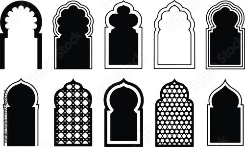 Islamic Moorish Arch Silhouette Icon Vector Arabic Arch Architectural Silhouette Icon Set