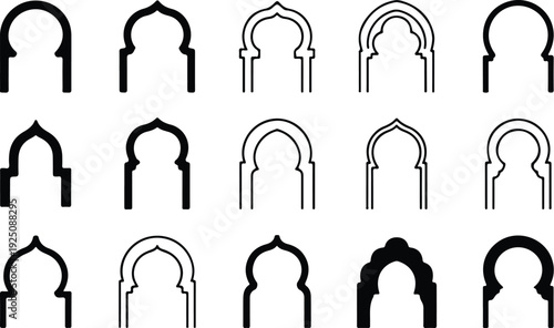 Islamic Moorish Arch Silhouette Icon Vector Arabic Arch Architectural Silhouette Icon Set
