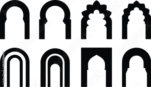 Islamic Moorish Arch Silhouette Icon Vector Arabic Arch Architectural Silhouette Icon Set