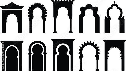 Islamic Moorish Arch Silhouette Icon Vector Arabic Arch Architectural Silhouette Icon Set