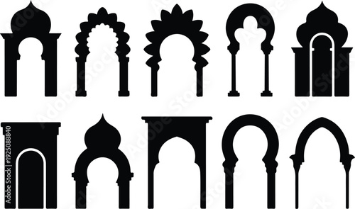 Islamic Moorish Arch Silhouette Icon Vector Arabic Arch Architectural Silhouette Icon Set