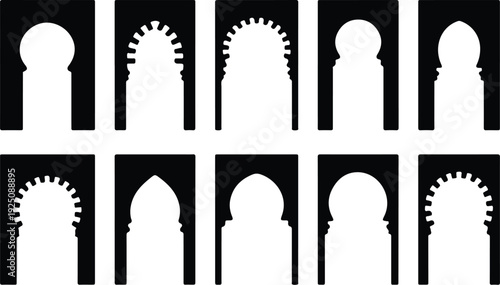 Islamic Moorish Arch Silhouette Icon Vector Arabic Arch Architectural Silhouette Icon Set