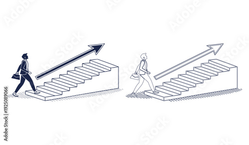Business people walking up stairs illustration, concept of career advancement and progress vector