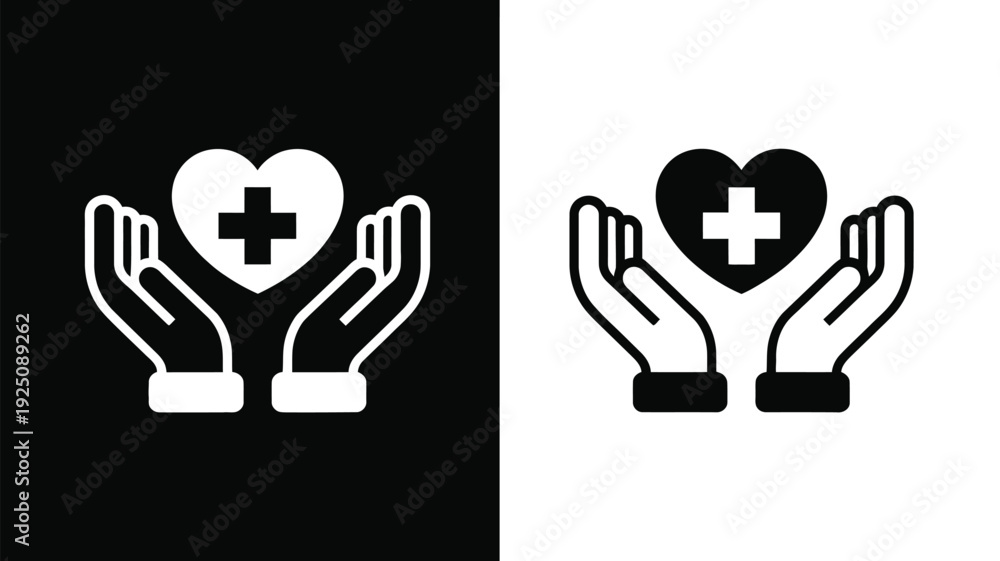 Obraz premium Healthcare Protection Concept With Caring Hands And Medical Cross Symbol
