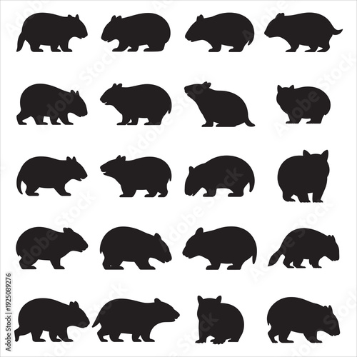 Wombat Silhouette Vector Set Unique Australian Marsupial Icon Poses