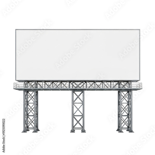 Blank billboard structure with metal supports isolated on transparent background