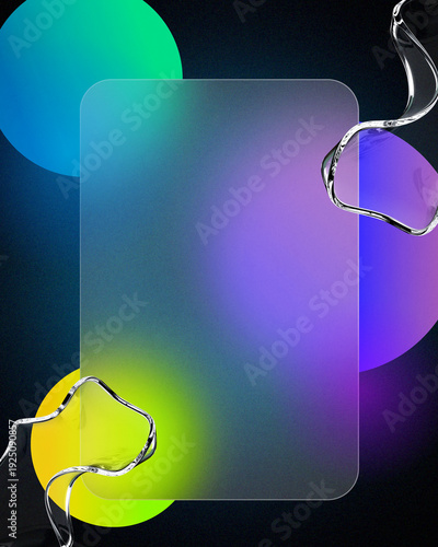 Abstract Frosted Glass Panel with Liquid Splashes and Gradient Circles