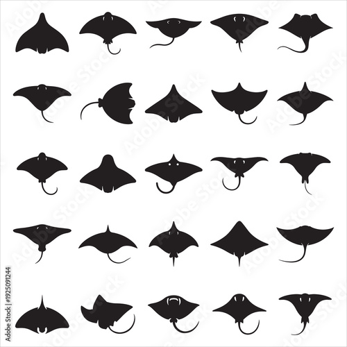 Stingray Silhouette Vector Icons Manta Ray & Skate Fish Graphic