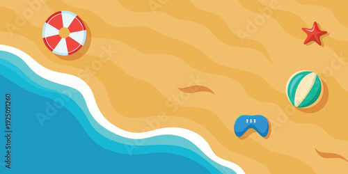 Summer beach background vector illustration with ocean waves and sand