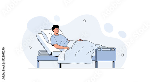 Patient Lying in Hospital Bed with Blanket, Medical Care Illustration