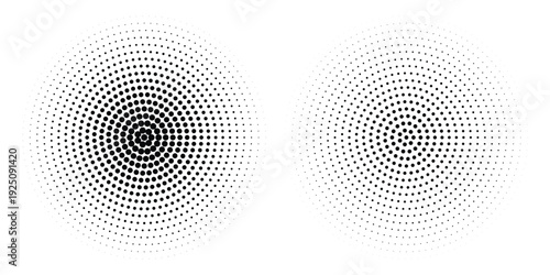Set of halftone dots gradient pattern texture isolated on white background. Straight dotted spots using halftone circle dot raster texture.