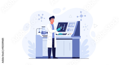 Scientist working with advanced laboratory equipment and digital interface