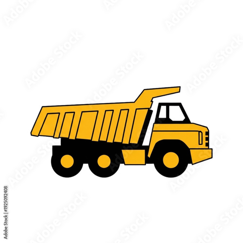 Yellow Dump Truck Icon on Black Background Simple Design