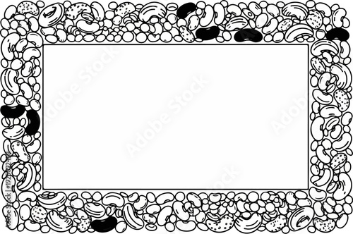 Rectangular frame decorated with an assortment of various beans, some speckled