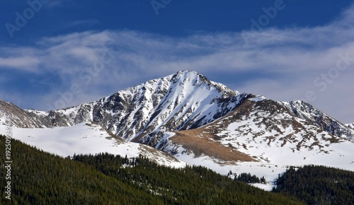  snow-capped crystal peak  in the ten mile range of the colorado rocky mountains  from copper mountain,   colorado, in spring       