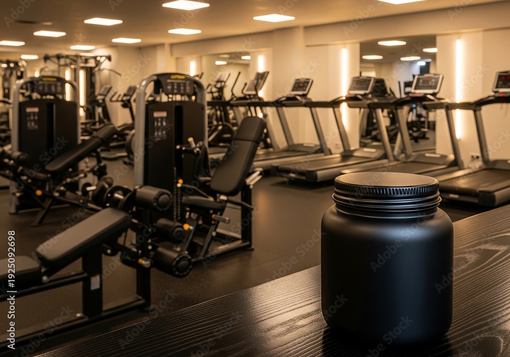 Obraz premium Modern gym equipment arranged in a spacious and well-lit fitness center.
