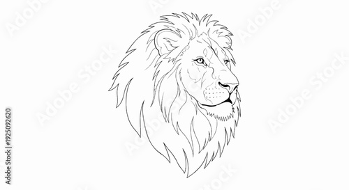 Majestic lion's head drawn in a detailed black and white line art style