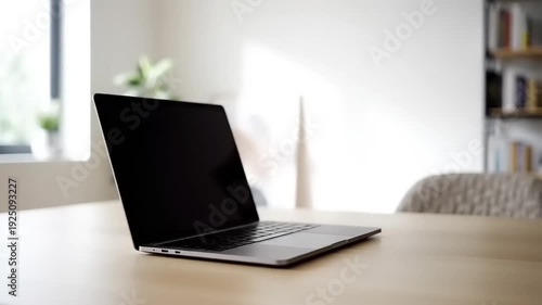 Modern Laptop on Desk in Minimalist Home Office Workspace