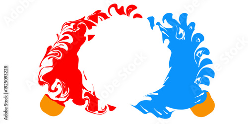 Abstract illustration of opposing fire and water elements.