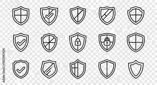 Collection of diverse shield icons representing security, verification, and protection
