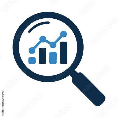 Analytical magnifying glass with business growth chart - minimalist data insight vector