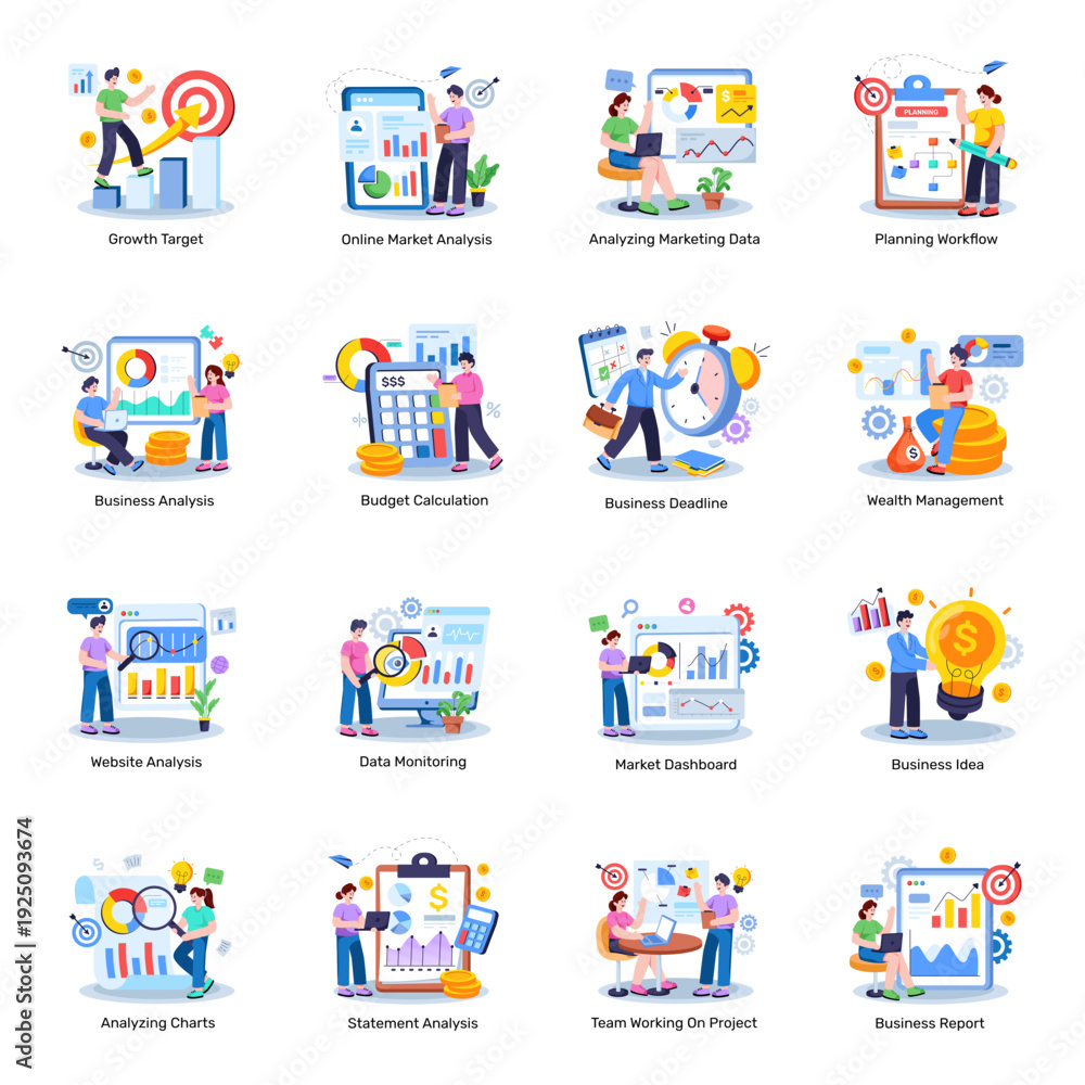 Fototapeta premium Set of Data Analytics Flat Illustrations 