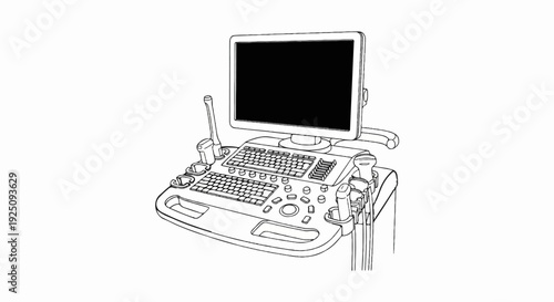 Medical ultrasound machine with display, keyboard, and probes