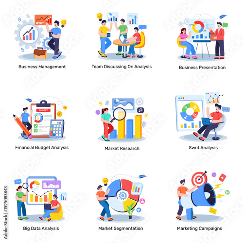 Set of Market Research Flat Illustrations