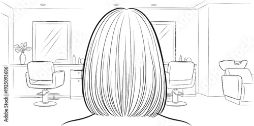 Sketch of a person's head from behind in a salon