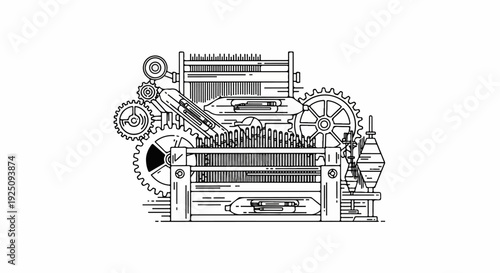 Intricate mechanical loom with gears and spools