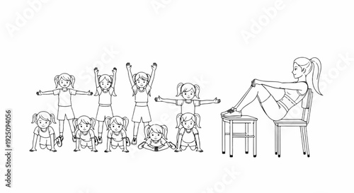 Children and instructor doing exercises with a woman sitting