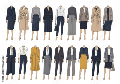 Women Business Outfit Collection – Modern Office Fashion Clothing Set Illustration