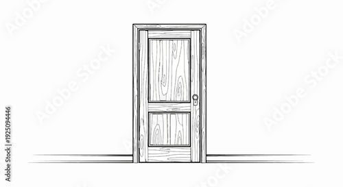 Sketch of a rustic wooden door with two panels and doorknob