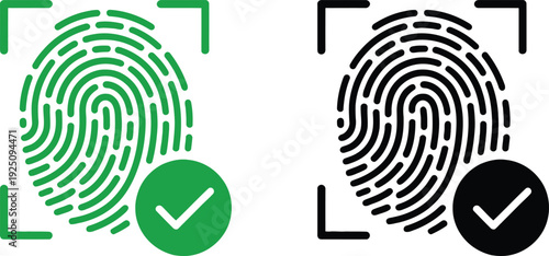 Fingerprint scanning icons representing biometric security access with green and black symbols