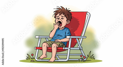 Tired child in deck chair outdoors