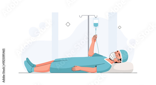 Surgeon Patient Recovery IV Drip Hospital Bed Medical Care Illustration
