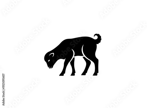 A black silhouette of a young goat standing on a white background isolated on transparent background, isolated on white background, Vector