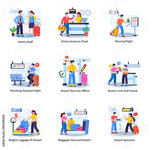 Set of Aviation Flat Illustrations